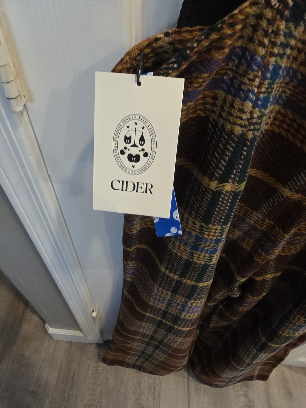 Cider Brown Plaid Cropped Overall Jumpsuit with Blue & Gold Accents - Picture 7 of 7